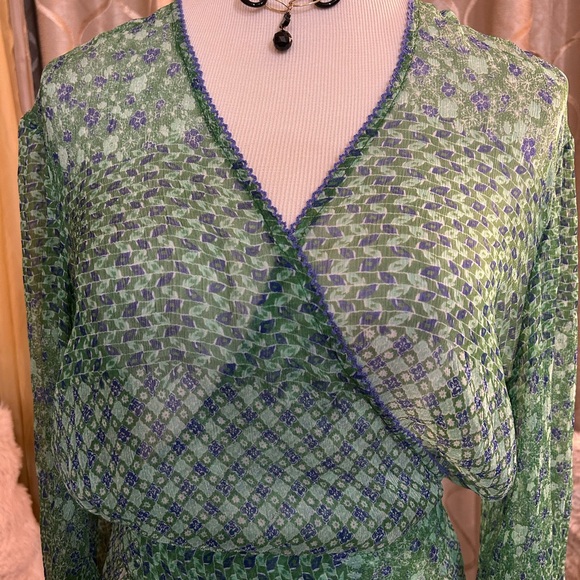 Poupette St. Barth Green and Blue Long Sleeve Dress - Picture 4 of 15